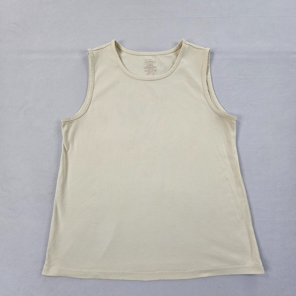 L.L.Bean Large Ivory Pima Cotton Tank Top Sleeveless Crew Neck Classic Basic